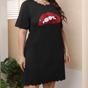 Black Dress with Sequin Lips